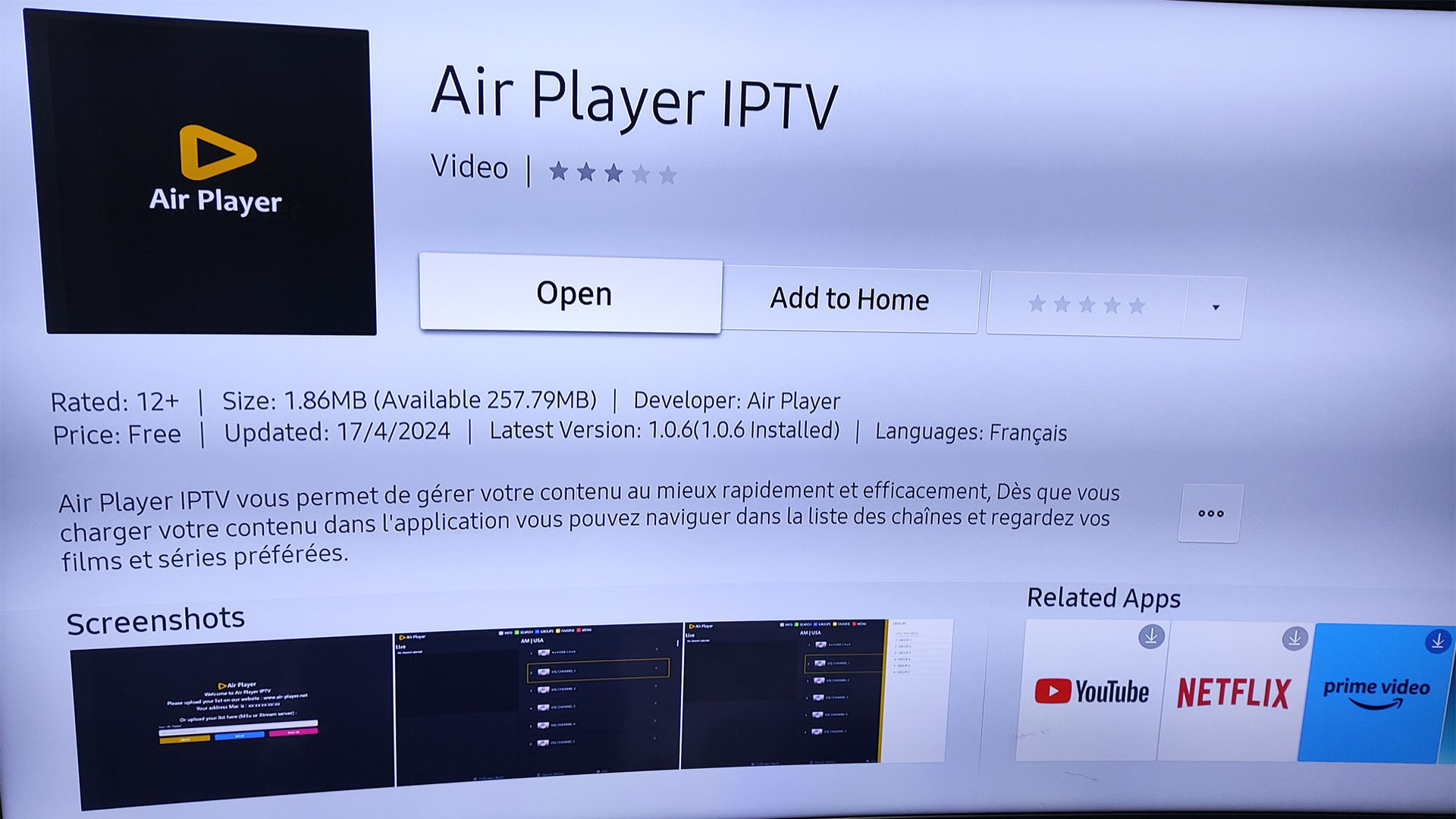 Air Player IPTV Samsung TV